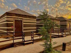 瓦迪拉姆Desert stars的一座带门廊和木门的小建筑