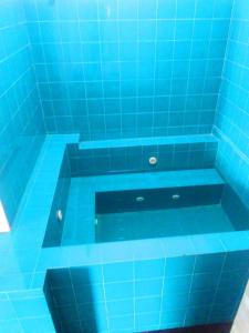 贝鲁沃勒Villa Cinnamon Nature的蓝色瓷砖浴缸