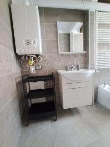 摩德纳Alloggiamo的浴室设有白色水槽和镜子