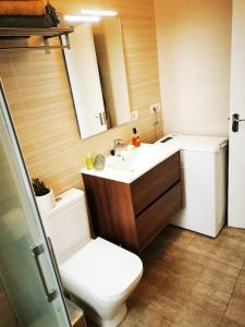 伊科德洛斯维诺斯Apartamento Drago Chico的一间带水槽、卫生间和镜子的浴室