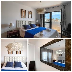 科拉雷侯Laguna Home by Best Holidays Fuerteventura的卧室两张照片,配有一张床和镜子