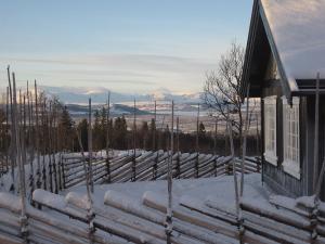 高尔Luxembu - 4 bedroom cabin的房屋旁的雪覆盖的栅栏