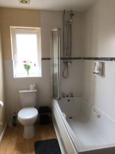 BrumbyGreyfriar House的一间带卫生间和浴缸的浴室以及窗户。