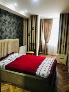 博尔若米Apartament Luka的一间卧室配有一张带红色毯子的床