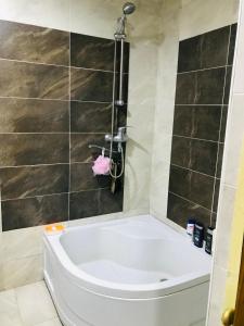 博尔若米Apartament Luka的设有带浴缸和淋浴的浴室。