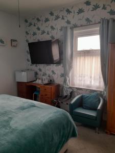大雅茅斯契克斯酒店的一间卧室配有一张床、一把椅子和电视