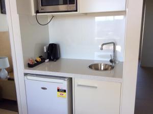 布里斯班PA公寓式酒店的一间带水槽和微波炉的小厨房