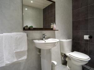 杜伦My Way Guest House的一间带卫生间、水槽和镜子的浴室