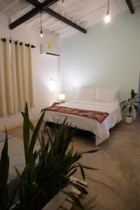 米卡Rio Elemento的一间卧室配有一张床和盆栽植物
