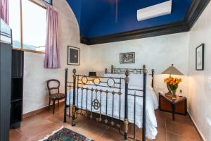 巴亚尔塔港加蓝里奥住宿加早餐旅馆的一间卧室设有一张床和蓝色的天花板