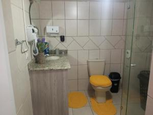 布卢梅瑙Pousada da Alê的浴室配有卫生间、盥洗盆和淋浴。