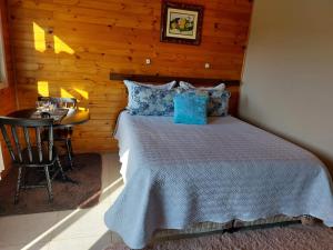 乌鲁比西Sítio Rancho crioulo的卧室配有一张床和一张桌子
