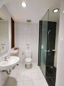 DaresHOTEL TILAMAS的浴室配有卫生间、盥洗盆和淋浴。