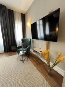 海德堡丹纳酒店的客厅配有椅子和平面电视