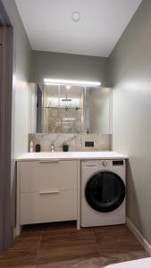 图库姆斯The SiXth的一间带镜子的浴室内的洗衣机
