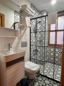 伊斯坦布尔DIMORA HOTEL的一间带卫生间和水槽的小浴室