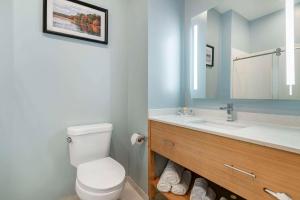 南波特兰Casco Bay Hotel, Ascend Hotel Collection的一间带卫生间、水槽和镜子的浴室