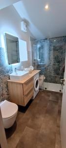 莱萨布勒-多洛讷CANTETEAU - Agreable maison chaleureuse et conviviale的浴室配有卫生间、盥洗盆和淋浴。