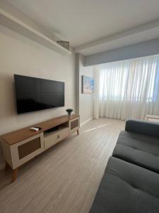 圣路易斯Luxuoso Apartamento na Ponta da Areia的客厅配有大屏幕平面电视