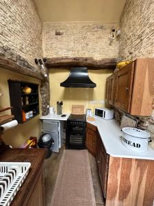 约克Quirky Tiny Home in York Moors的小厨房配有炉灶和水槽
