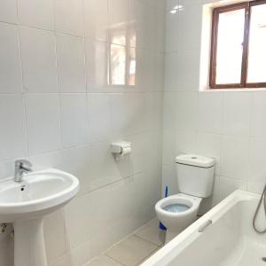 利隆圭Amethyst bed and breakfast的白色的浴室设有卫生间和水槽。
