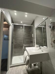 特鲁瓦托耶酒店的一间带水槽和淋浴的浴室