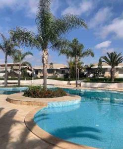 布兹尼盖Belle Villa à Bouznika plage - Golf Bouzbay的中间有一个棕榈树游泳池