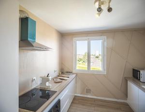 特鲁瓦Fleur de rêve的一个带水槽和窗户的小厨房
