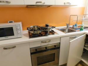 阿维亚诺Casa dolce casa的厨房配有两个锅碗瓢盆和炉灶