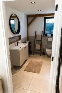 VeldenB&B Oak的一间带水槽、镜子和卫生间的浴室