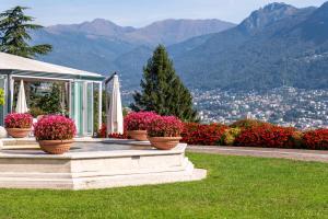 卢加诺Villa Principe Leopoldo - Ticino Hotels Group的一群盆栽花在房子里