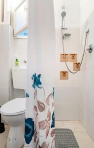 海法"One minute from sea" from Shneider Apartments的一间带卫生间和淋浴间的浴室