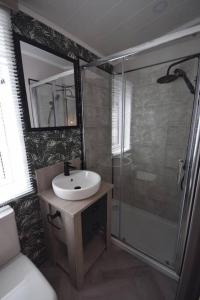 Merston2 Bedroom Villa - Lakeside Holiday Park的一间带水槽和淋浴的浴室
