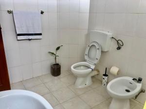 塔拉法尔Tarrafal Ecodécor Rooms的一间带卫生间和水槽的浴室