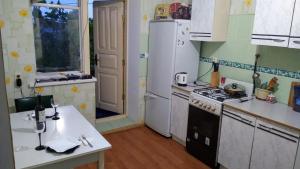 瓦杜卢伊沃达Дом-House в Vadul lui Voda的厨房配有炉灶和白色冰箱。