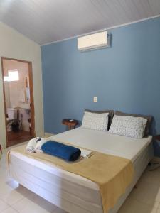 皮雷诺波利斯Pouso Divino dos Pireneus的一间卧室设有一张蓝色墙壁的大床