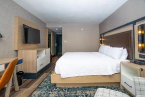 盐湖城Four Points Marriott Salt Lake City Airport的配有一张床和一台平面电视的酒店客房