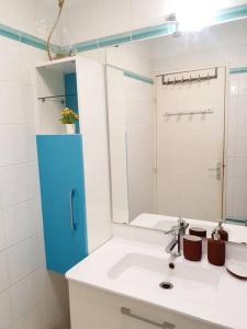 马里尼亚讷Appart 70m² plein sud的白色的浴室设有水槽和镜子