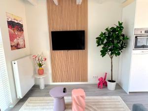 弗利辛恩Thuishaven的客厅设有壁挂式平面电视。