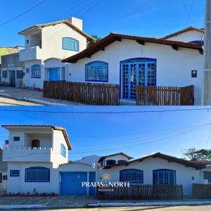 圣米格尔-杜斯米拉格里斯Pousada Praias do Norte的两幅白色房子的照片,有蓝色的窗户