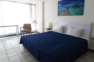 阿瓜斯卡连特斯HOTEL LLANITO AGS的一间卧室配有蓝色的床和椅子