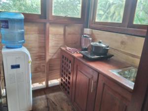 高尔Green Herbal Ayurvedic Eco-Chalets的厨房配有热水器和一瓶水