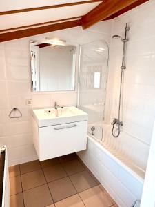文代讷泽帕克海伦德克公寓的白色的浴室设有水槽和淋浴。