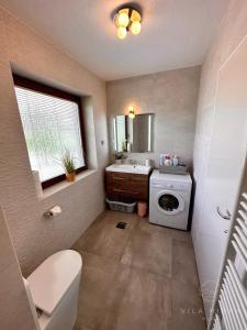 布莱德Vila Minka Bled - Perfect Family Vacation Home的一间带洗衣机和水槽的浴室
