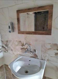瓦迪拉姆Wadi Rum Story Camp的一间带水槽和镜子的浴室