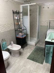 马尔科西蒙尼MARY HOUSE的浴室配有卫生间、盥洗盆和淋浴。