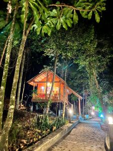 瓜隆岛The Wavy Sailor Bungalow's的夜晚在树林里建的小木屋