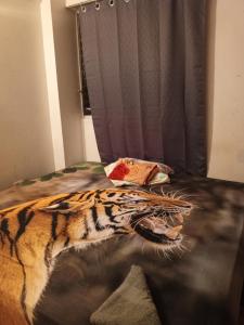 加拉加斯Como en Casa的床上配有带虎纹棉被的床