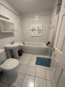 科尔雷恩Coleraine Riverside apartment的浴室配有卫生间、浴缸和水槽。