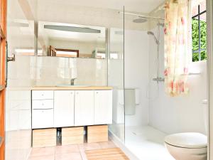 尼斯Douceur d'Azur的一间带水槽、卫生间和淋浴的浴室